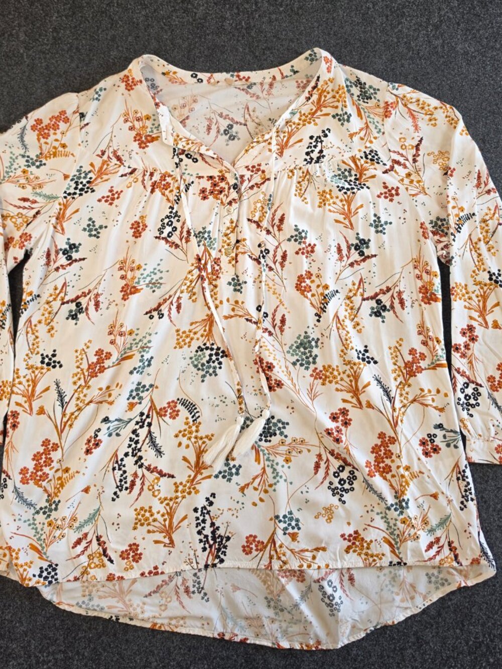 My Danielle Womens XXL Floral Boho Tunic Blouse Rayon Tassel Tie Long Sleeve